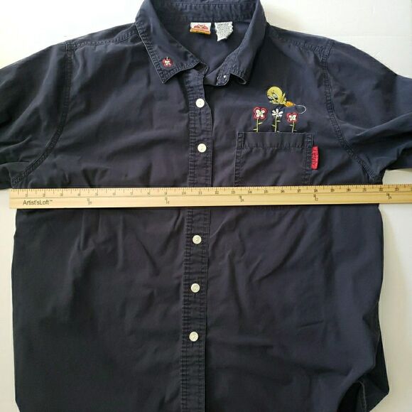 Vintage Looney Tunes Tweety Bird Embroidered Denim Button Up Shirt Size 14W/16W - Picture 8 of 8